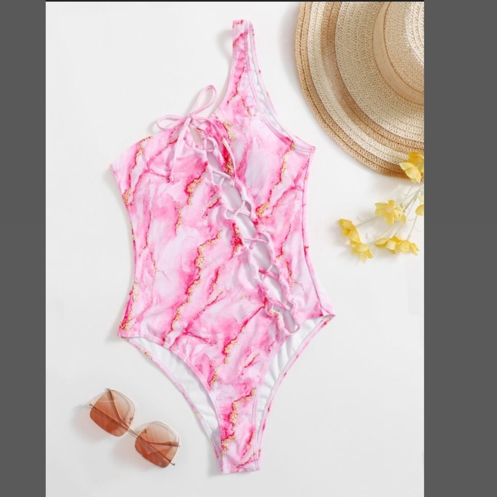 Pink Marble One Piece Bathing Suit
